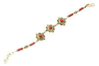 Load image into Gallery viewer, Messing Armband golden oval Raute Herzen Bögen Jaspis Blatt 18 - 20,5 cm Zylinder - chic - net.de
