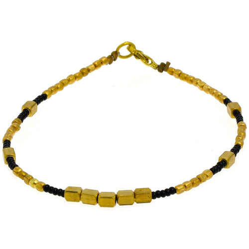 Messing Armband Rechtecke golden eckig schwarz nickelfrei Perlen antik Tribal 23,5 cm Karabiner - chic - net.de