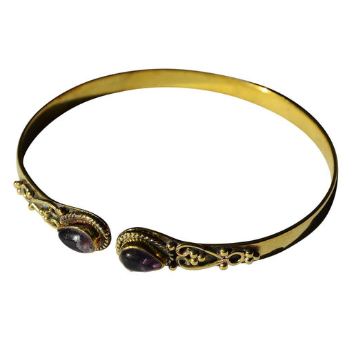 Messing Armreif gold Amethyst Tropfen verstellbar verziert - chic - net.de