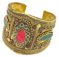 Cargar imagen en el visor de la galería, Messing Armreif gold Raute Mandel Seile Malachit Jaspis breit nickelfrei verstellbar antik Tribal - chic - net.de
