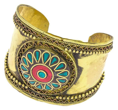 Messing Armreif gold Raute Wellen grün Malachit rot Jaspis Stein breit nickelfrei verstellbar antik - chic - net.de