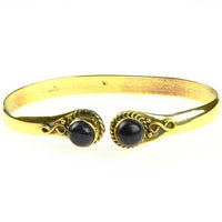 Cargar imagen en el visor de la galería, Messing Armreif golden blau Sandstein rund acht Zopfrand nickelfrei verstellbar antik Tribal Schmuck - chic - net.de
