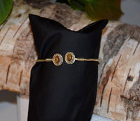 Cargar imagen en el visor de la galería, Messing Brass Armreif golden oval Seilmuster Tigerauge nickelfrei verstellbar antik Tribal Schmuck - chic - net.de
