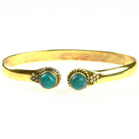 Cargar imagen en el visor de la galería, Messing Brass Armreif golden Türkis rund Blume Zopfrand nickelfrei verstellbar antik Tribal Schmuck - chic - net.de
