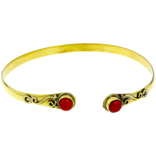 Messing Oberarmreif Armreif golden Jaspis rund Zopf acht nickelfrei verstellbar antik Tribal Oberarm - chic - net.de