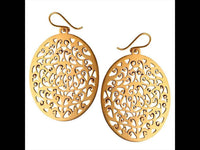 Cargar imagen en el visor de la galería, Messing Ohrringe oval groß Schnörkel Linien Haken Verschluss antik golden Tribal Ohrhänger - chic - net.de
