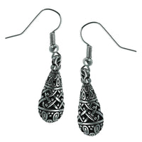 Cargar imagen en el visor de la galería, Messing Ohrringe silbern Tropfenform gemustert PunkteTropfen Gitter Muster Hohlkörper - chic - net.de
