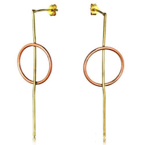 Messing Ohrstecker Stab Kreis antik golden rotgold Bronze Kreis minimalistisch - chic - net.de