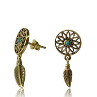 Cargar imagen en el visor de la galería, Messing Ohrstecker Traumfänger antik gold Türkis - chic - net.de
