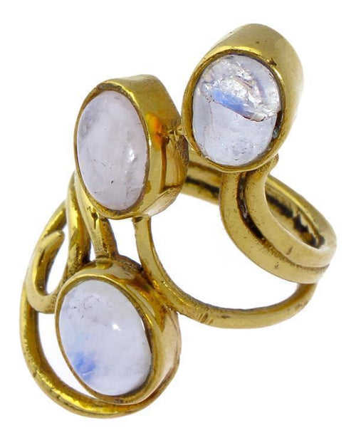 Messing Ringe breit Mondstein Spirale verschnörkelt golden nickelfrei antik Stein Tribal Steinringe - chic - net.de