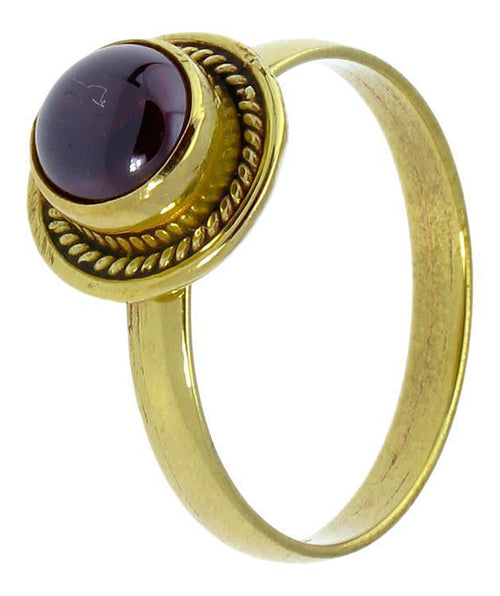 Messing Ringe Granat rund Zopf Rand antik golden nickelfrei Tribal Schmuck Steinringe - chic - net.de