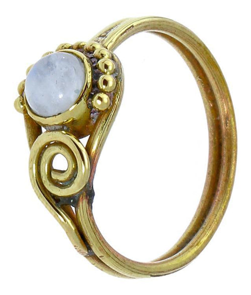 Messing Ringe Kugel Halbkreis Spirale Mondstein rund antik golden nickelfrei Tribal schmal - chic - net.de
