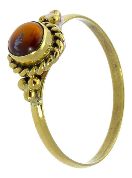 Messing Ringe Kugeldreiecke Tigerauge Zopf rund antik golden nickelfrei Tribal Stein Schmuck - chic - net.de