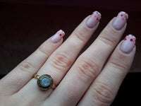 Load image into Gallery viewer, Messing Ringe Labradorit rund Zopf Rand antik golden nickelfrei Tribal Schmuck Steinringe - chic - net.de
