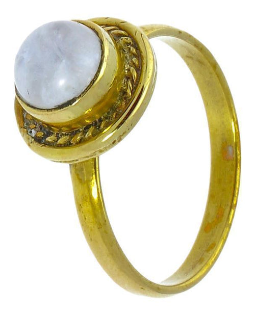 Messing Ringe Mondstein rund Zopf Rand antik golden nickelfrei Tribal Schmuck Steinringe - chic - net.de
