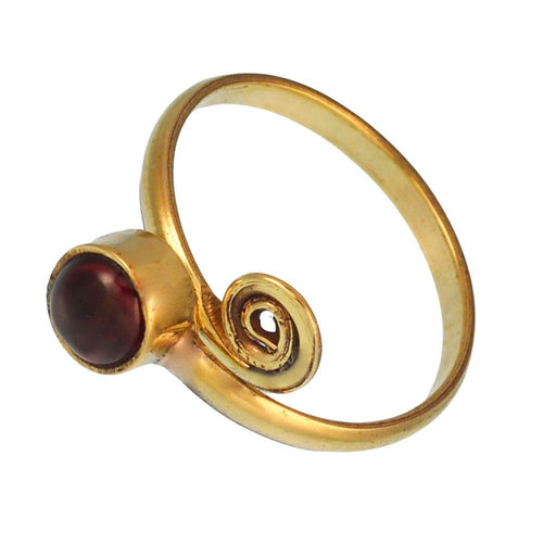 Messing Ringe oval Granat rot offen Ende spiralig antik golden Tribal verstellbar - chic - net.de