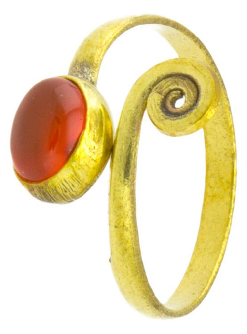 Messing Ringe oval Karneol offen Ende spiralig antik golden Tribal verstellbar - chic - net.de