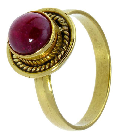 Messing Ringe Rubin rund Zopf Rand antik golden nickelfrei Tribal Schmuck Steinringe - chic - net.de