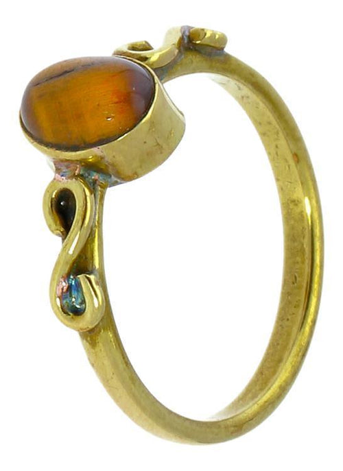 Messing Ringe S - Form Spiralen Tigerauge oval antik golden dünn nickelfrei Tribal Stein Schmuck - chic - net.de