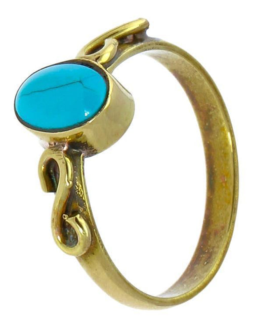 Messing Ringe S - Form Spiralen Türkis oval antik golden dünn nickelfrei Tribal Stein Schmuck - chic - net.de