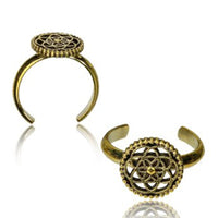 Load image into Gallery viewer, Messing Zehenring Lebensblume Punkterand golden antik verstellbar nickelfrei - chic - net.de
