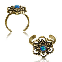 Load image into Gallery viewer, Messing Zehenring Opal blau Blume golden antik verstellbar nickelfrei - chic - net.de
