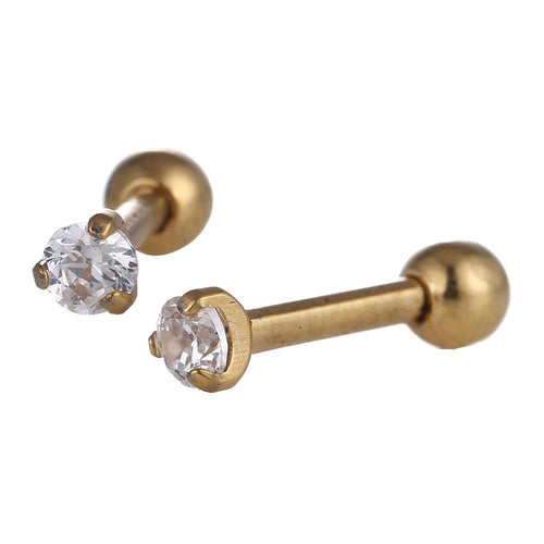 modischer Piercing goldfarben weißer runder Zirkonia Stein mini aus Edelstahl - chic - net.de