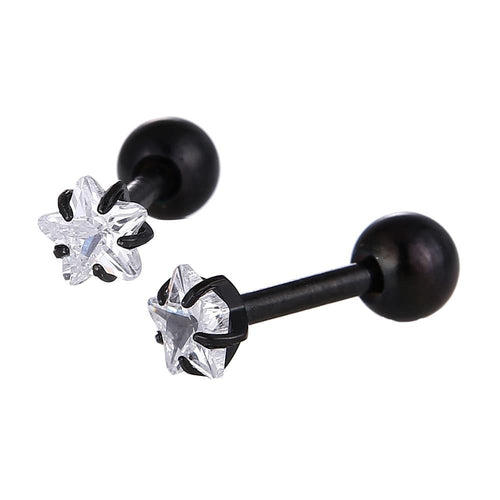 modischer Piercing schwarze weißer Sternförmiger Zirkonia Stein aus Edelstahl - chic - net.de