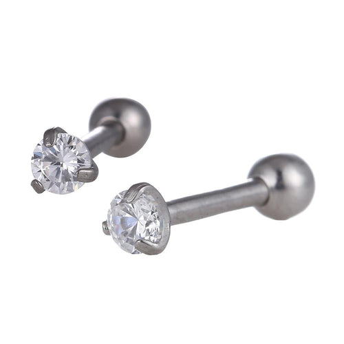 modischer Piercing silberfarben weißer runder Zirkonia Stein Edelstahl - chic - net.de