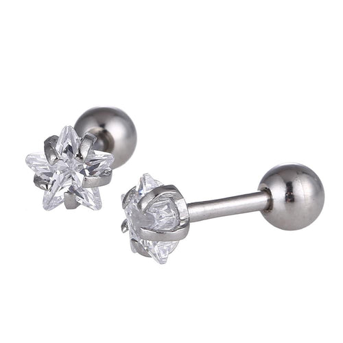 modischer Piercing silberfarben weißer Sternförmiger Zirkonia Stein aus Edelstahl - chic - net.de