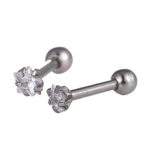 modischer Piercing silberfarben weißer Sternförmiger Zirkonia Stein mini aus Edelstahl - chic - net.de