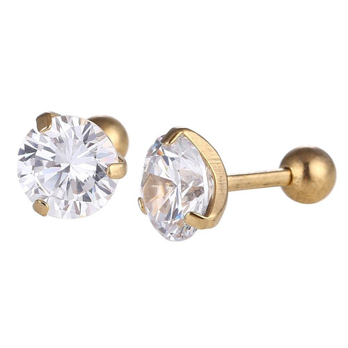modischer Piercing straight Barbell aus Edelstahl goldfarben Zirkonia weiß rund - chic - net.de
