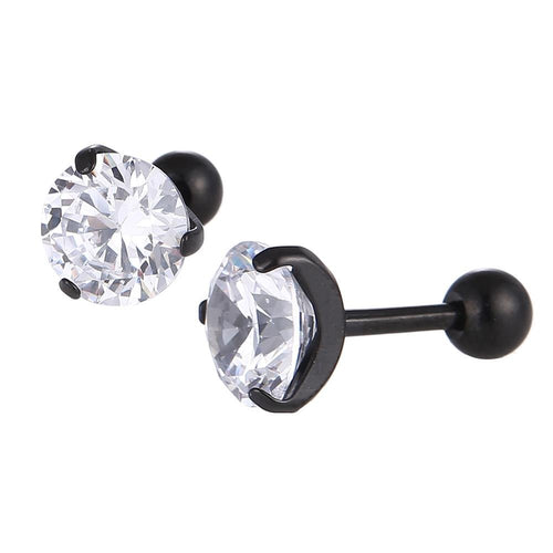 modischer Piercing straight Barbell aus Edelstahl schwarz Zirkonia weiß rund - chic - net.de