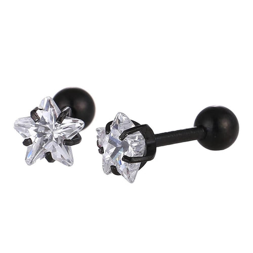modischer Piercing straight Barbell mini aus Edelstahl schwarz Sternförmiger Zirkonia weiß - chic - net.de