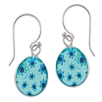 Load image into Gallery viewer, Muranoglas Ohrringe grün Blütenmuster bunt 925 Sterling Silber groß oval 12 mm - chic - net.de
