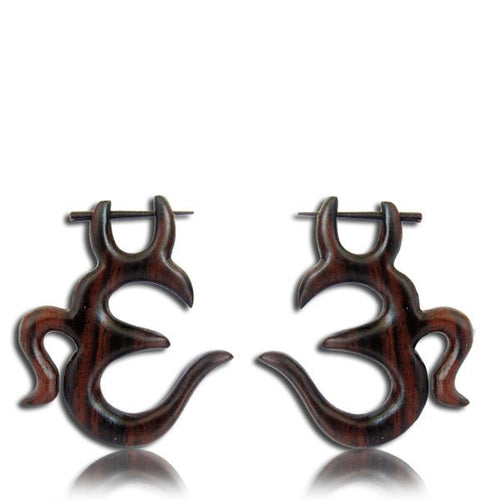 Narra Holz Pin Ohrringe Creolen Om handgeschnitzt braun 40 mm - chic - net.de