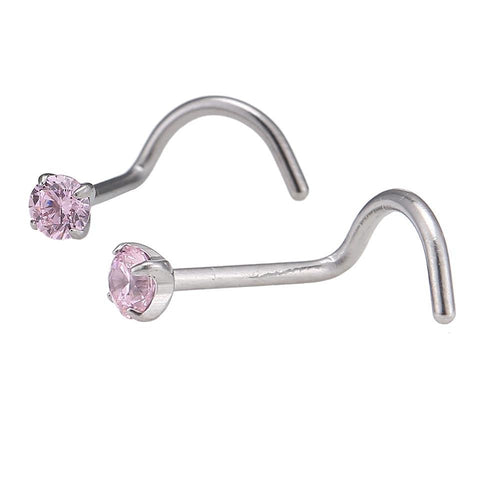 Nostril gebogener Nasenstecker silbern, rosaner Glitzerstein - chic - net.de