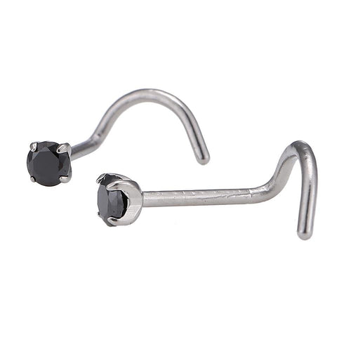 Nostril gebogener Nasenstecker silbern, schwarzer Glitzerstein - chic - net.de