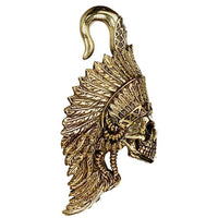 Load image into Gallery viewer, Ohrgewichte Piercing Indianer Skull Federschmuck Brass antik golden 38 g - chic - net.de
