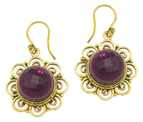 Ohrringe Amethyst facettiert Blume Bögen Messing antik golden Tribal 25 mm - chic - net.de