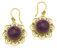 Cargar imagen en el visor de la galería, Ohrringe Amethyst facettiert Blume Bögen Messing antik golden Tribal 25 mm - chic - net.de
