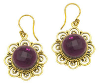Cargar imagen en el visor de la galería, Ohrringe Amethyst facettiert Blume Bögen Messing antik golden Tribal 25 mm - chic - net.de
