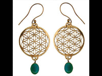 Cargar imagen en el visor de la galería, Ohrringe Blume des Lebens rund grüner Onyx Stein Messing antik golden nickelfrei Tribal Brass - chic - net.de
