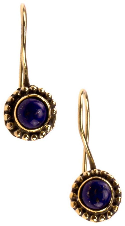 Ohrringe Blume Perlen 10 mm Lapis blau Messing Brass antik golden Tribal Ohrhänger - chic - net.de