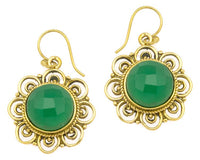 Cargar imagen en el visor de la galería, Ohrringe grün Onyx facettiert Blume Bögen Messing antik golden Tribal 25 mm - chic - net.de
