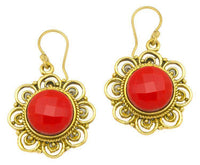Cargar imagen en el visor de la galería, Ohrringe Jaspis facettiert Blume Bögen Messing antik golden Tribal 25 mm - chic - net.de
