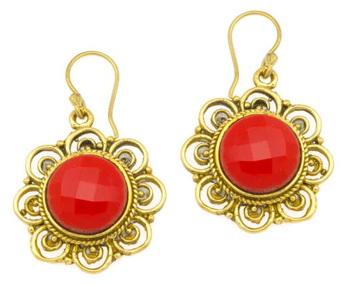 Ohrringe Jaspis facettiert Blume Bögen Messing antik golden Tribal 25 mm - chic - net.de