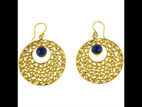 Load image into Gallery viewer, Ohrringe Kreis gestanzt Lapis Mandel blau Messing antik golden Tribal Ohrhänger - chic - net.de
