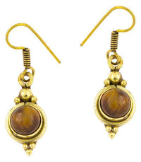 Cargar imagen en el visor de la galería, Ohrringe Kreis Tigerauge Punkte Dreiecke Messing Brass antik golden Tribal Ohrhänger - chic - net.de
