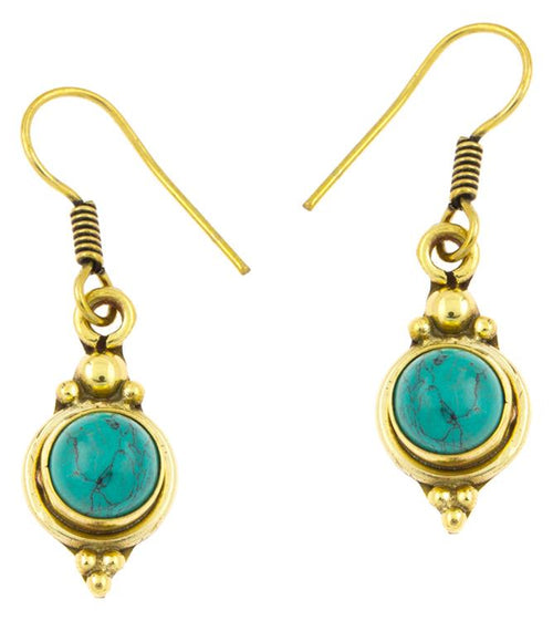 Ohrringe Kreis Türkis Punkte Dreiecke Messing Brass antik golden Tribal Ohrhänger - chic - net.de